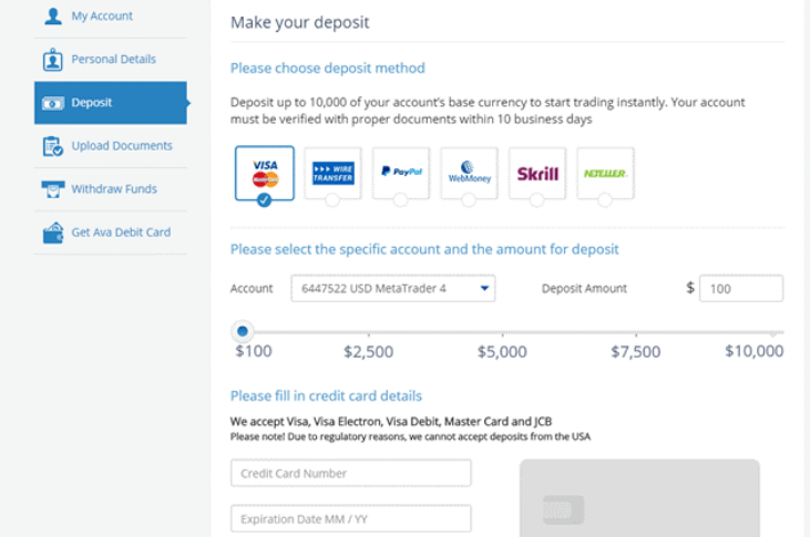 AvaTrade Deposits and Withdrawals